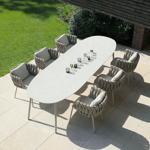 Vallee Rattan Outdoor Dining Set – 6 Seater Garden Table and Chairs with Sintered Stone Top, Modern Grey Patio Furniture Set for Outdoor Dining - My Store