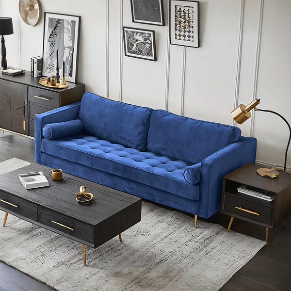 Hanoi Velvet Two Seater Sofa – Modern Contemporary 2-Seater Couch with Painted Steel Legs, Comfortable Upholstered Living Room Sofa (Grey, Blue, Green, Yellow) - My Store