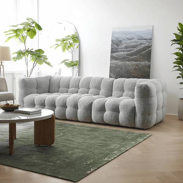 Zobah Grey Boucle Two Seater Sofa – Modern Contemporary Upholstered Loveseat with Soft Textured Fabric, Comfortable Seating for Living Room - My Store