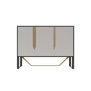 S912 Modern Sideboard Cabinet – Khaki & Gold Contemporary Storage Unit with MDF & Metal Frame, Stylish Living Room Buffet Sideboard - My Store