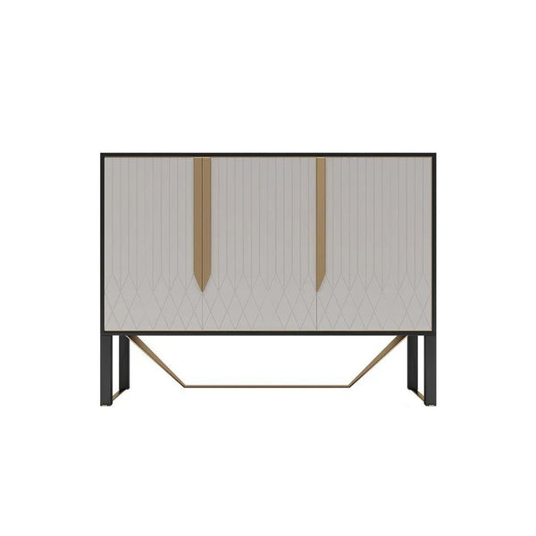 S912 Modern Sideboard Cabinet – Khaki & Gold Contemporary Storage Unit with MDF & Metal Frame, Stylish Living Room Buffet Sideboard - My Store