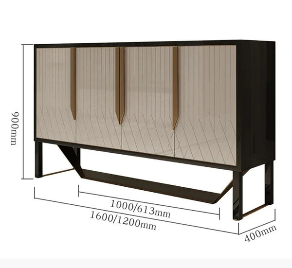 S912 Modern Sideboard Cabinet – Khaki & Gold Contemporary Storage Unit with MDF & Metal Frame, Stylish Living Room Buffet Sideboard - My Store