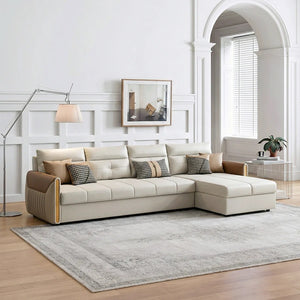Malhotra L Shape Sofa Bed, Corner Sofa Bed with Pull-Out Sleeping Function, Leathaire Upholstered Modular Lounge Bed Sofa for Living Room – Available in Multiple Sizes & Colours