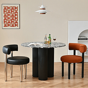 Martinez Small Round Dining Table – Modern Marble Top & Wood Base Round Dining Table (80cm / 90cm / 100cm), Compact Dining Table for 4 – Contemporary Kitchen & Dining Room Furniture
