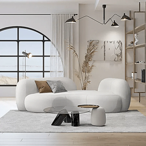 Elara Modern Curved 2 Seater Bouclé Sofa – Contemporary Upholstered Lounge Couch, Soft Plush Seating, Elegant Curved Design Sofa for Living Room & Office - My Store