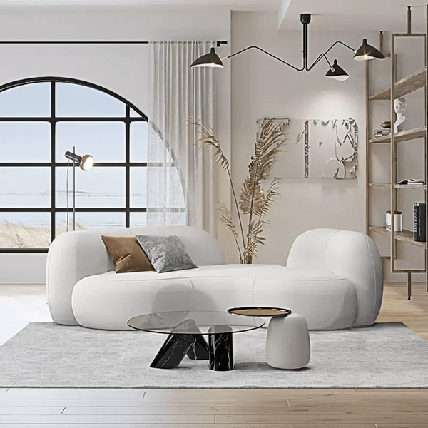 Elara Modern Curved 3 Seater Bouclé Sofa – Contemporary Upholstered Lounge Couch, Plush Soft Seating, Elegant Curved Designer Sofa for Living Room & Office - My Store