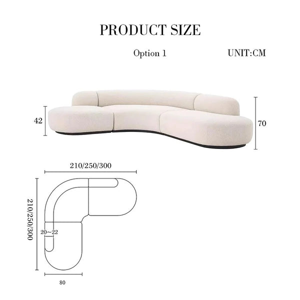 Eulalia Cream Boucle Curve 3 Seater Corner Sofa (210 cm)– Modern Curved Design Upholstered Lounge Sofa with High Density Foam, Contemporary Living Room Seating - My Store