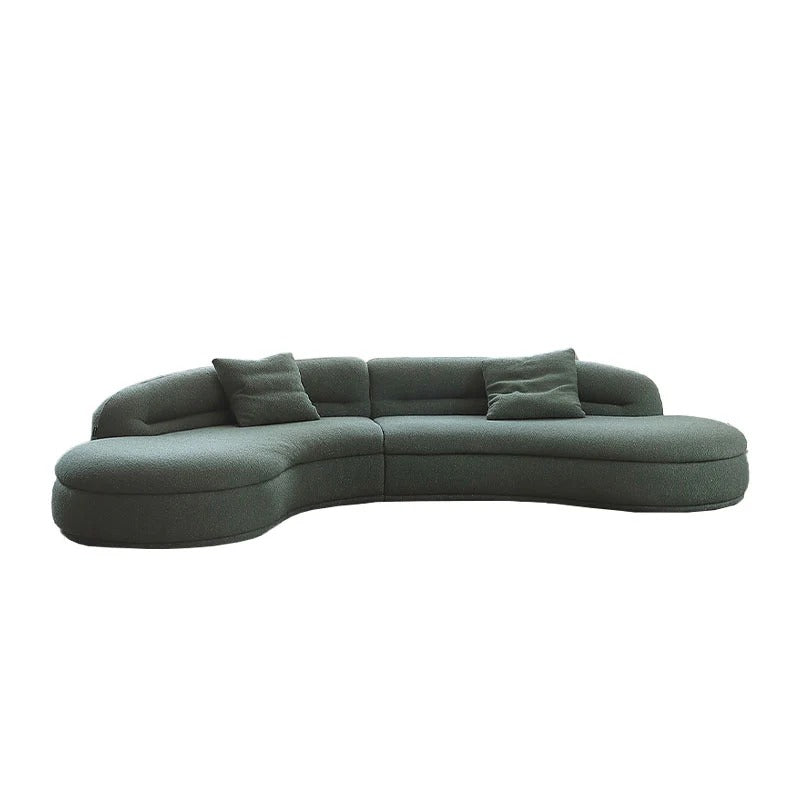 Yannik Four Seater Curved Sofa – Snowflake Velvet Upholstery, Modern Contemporary Lounge Sofa with High-Resilience Sponge Cushioning, Elegant Green Living Room Sofa