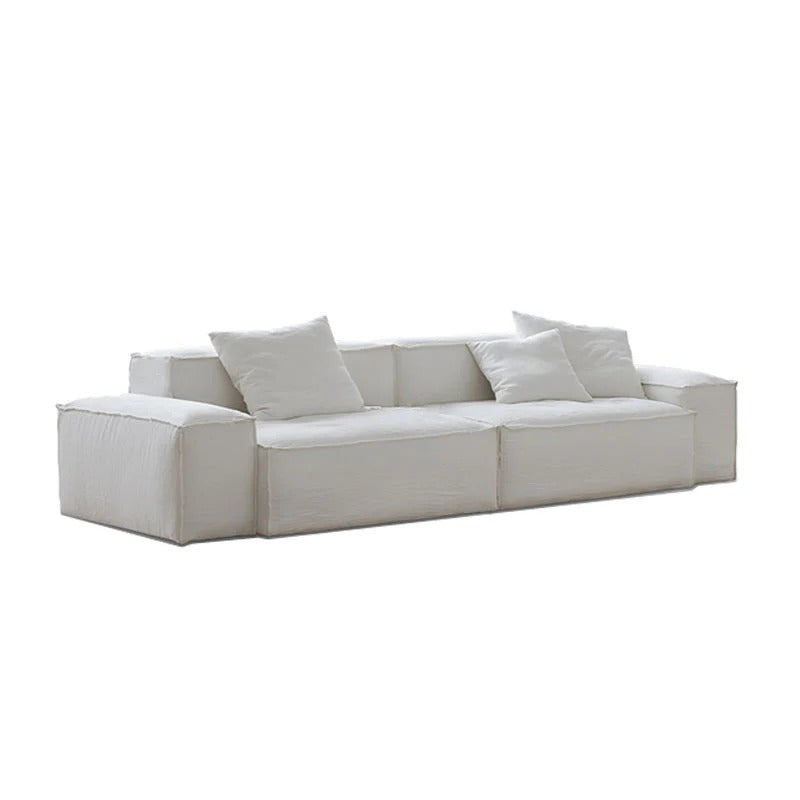 Zaavan Modular Three Seater Sofa | Modern Linen Upholstered Couch | Off White Contemporary Living Room Sofa | Comfortable High Resilience Foam Seating
