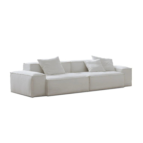 Zaavan Modular Three Seater Sofa | Modern Linen Upholstered Couch | Off White Contemporary Living Room Sofa | Comfortable High Resilience Foam Seating
