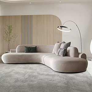 Cosima Grey Curved Velvet Four Seater Sofa | Modern Long Curved Lounge Sofa with Stainless Steel Base | Contemporary Luxury Living Room Couch