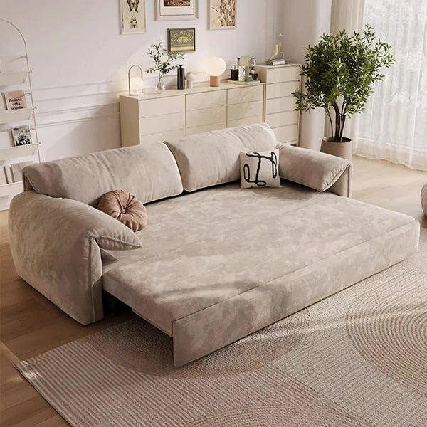 Moore Convertible Sofa Bed with Storage Drawers | Two & Three Seater Modern Sofa Bed for Bedroom & Living Room | Suede Upholstered Sofa Bed with High Density Foam & Steel Frame