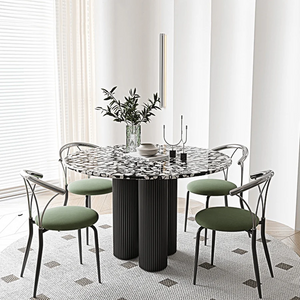 Martinez Small Round Dining Table – Modern Marble Top & Wood Base Round Dining Table (80cm / 90cm / 100cm), Compact Dining Table for 4 – Contemporary Kitchen & Dining Room Furniture