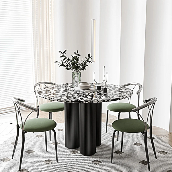 Martinez Small Round Dining Table – Modern Marble Top & Wood Base Round Dining Table (80cm / 90cm / 100cm), Compact Dining Table for 4 – Contemporary Kitchen & Dining Room Furniture