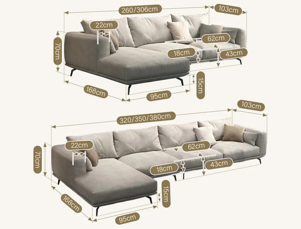 NR23 3,4-Seater Corner Sofa – Leathaire L-Shape Sectional Couch, Modern Contemporary Sofa Set with Soft Upholstery – Greige (Made-to-Order Colours Available)