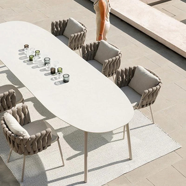 Vallee Rattan Outdoor Dining Set – 6 Seater Garden Table and Chairs with Sintered Stone Top, Modern Grey Patio Furniture Set for Outdoor Dining - My Store