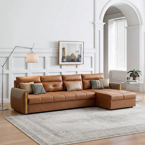 Malhotra L Shape Sofa Bed, Corner Sofa Bed with Pull-Out Sleeping Function, Leathaire Upholstered Modular Lounge Bed Sofa for Living Room – Available in Multiple Sizes & Colours