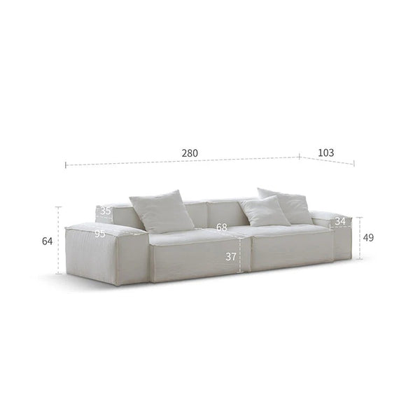 Zaavan Modular Three Seater Sofa | Modern Linen Upholstered Couch | Off White Contemporary Living Room Sofa | Comfortable High Resilience Foam Seating