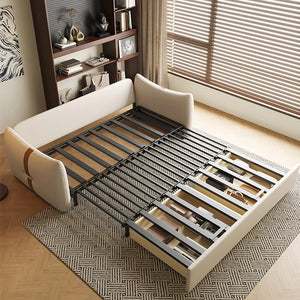Sakura Sofa Bed with Storage, Folding Pull Out Sofa Bed with Hidden Storage, Leathaire Upholstered Convertible Sleeper Sofa for Living Room or Guest Room