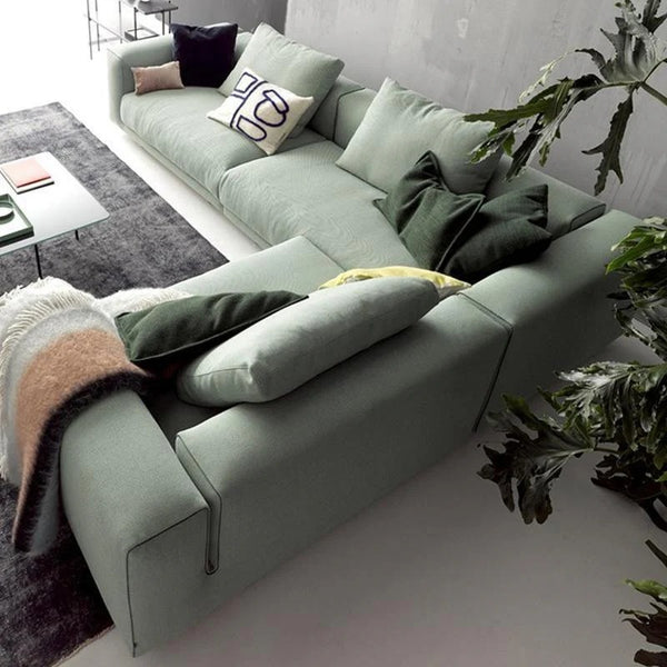 Goswell Green Linen Three Seater Corner Sofa with Painted Steel Frame – Modern Contemporary Living Room Sofa, Spacious Comfort Seating - My Store