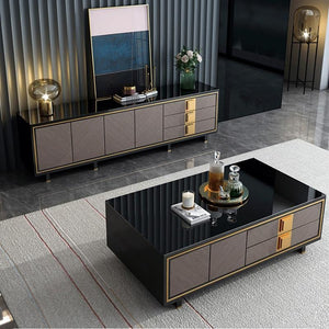IS82 Large Sideboard Cabinet Grey & Gold Modern Storage Unit with Doors & Shelves - My Store