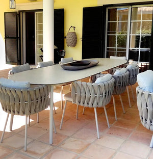 Vallee Rattan Outdoor Dining Set – 6 Seater Garden Table and Chairs with Sintered Stone Top, Modern Grey Patio Furniture Set for Outdoor Dining - My Store