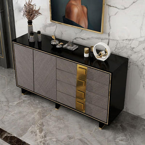 IS82 Large Sideboard Cabinet Grey & Gold Modern Storage Unit with Doors & Shelves - My Store