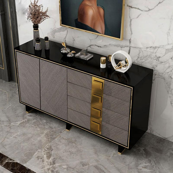 IS82 Large Sideboard Cabinet Grey & Gold Modern Storage Unit with Doors & Shelves - My Store