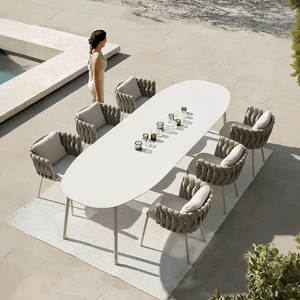 Vallee Rattan Outdoor Dining Set – 6 Seater Garden Table and Chairs with Sintered Stone Top, Modern Grey Patio Furniture Set for Outdoor Dining - My Store