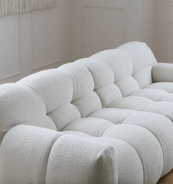 Cora Cloud Three Seater Boucle Sofa 282 cm – Modern Upholstered 3 Seater Couch with Soft Textured Fabric for Contemporary Living Rooms, White or Grey - My Store