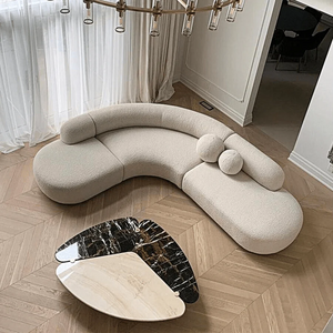 Eulalia Cream Boucle Curve 3 Seater Corner Sofa (210 cm)– Modern Curved Design Upholstered Lounge Sofa with High Density Foam, Contemporary Living Room Seating - My Store