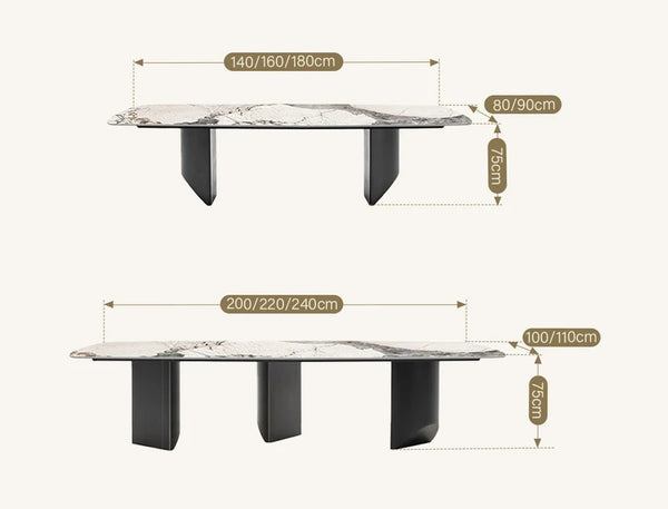 Nala Large Dining Table with Black Legs | Sintered Stone Marble Effect Top | Modern Contemporary Dining Table for 6–8 Seats | Steel Frame Dining Table