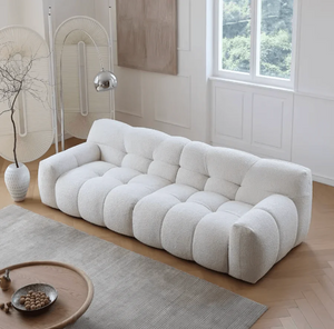 Cora Cloud Three Seater Boucle Sofa 282 cm – Modern Upholstered 3 Seater Couch with Soft Textured Fabric for Contemporary Living Rooms, White or Grey - My Store