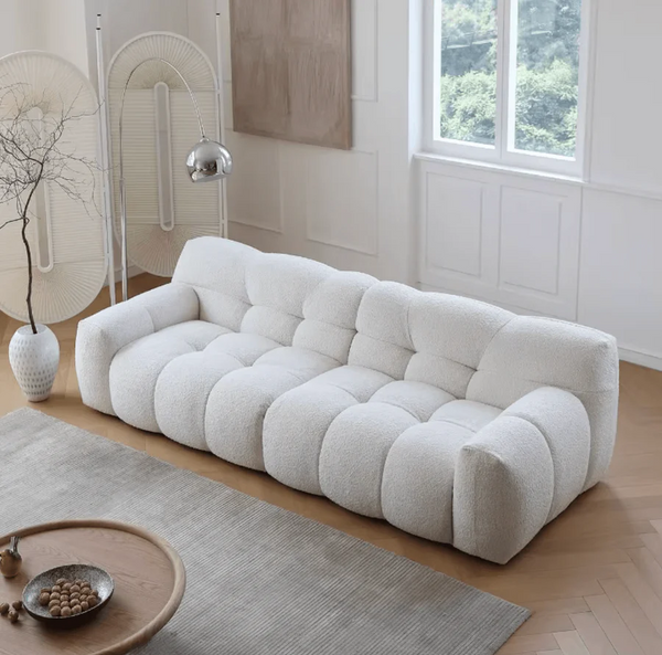 Cora Cloud Three Seater Boucle Sofa 282 cm – Modern Upholstered 3 Seater Couch with Soft Textured Fabric for Contemporary Living Rooms, White or Grey - My Store
