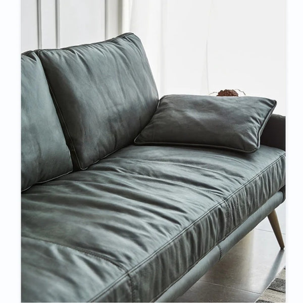 Luna 3-Seater Real Leather Sofa (208 cm)– Modern Contemporary Corner Style Couch with High Density Foam & Steel Frame – Comfortable Living Room Seating (Green, Brown, Grey) - My Store