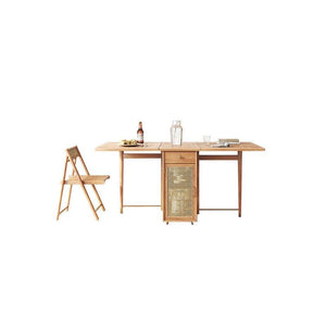 Nydia Foldable Dining Table Set with Storage – Solid Wood Extendable Kitchen Dining Set with Rattan Detail, Space-Saving Folding Dining Table and Chairs for Modern Homes
