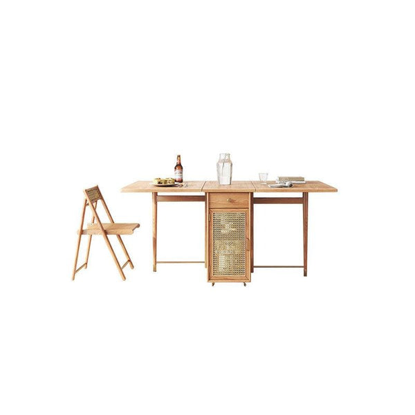 Nydia Foldable Dining Table Set with Storage – Solid Wood Extendable Kitchen Dining Set with Rattan Detail, Space-Saving Folding Dining Table and Chairs for Modern Homes