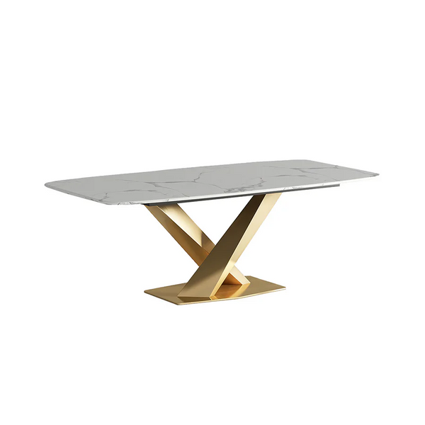 LUCI Marble Dining Table with Gold Metal Base, Modern White Dining Table, Luxury Contemporary Kitchen & Dining Room Table