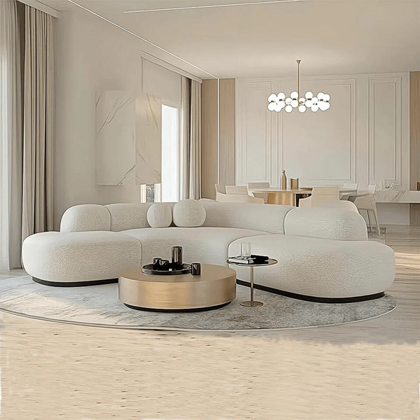 Eulalia Cream Boucle Curve 3 Seater Corner Sofa (210 cm)– Modern Curved Design Upholstered Lounge Sofa with High Density Foam, Contemporary Living Room Seating - My Store