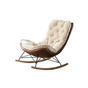 Phoebe Suede Rocking Chair – Contemporary Wooden Rocker with High-Density Cushioning, Solid Wood Frame & Steel Reinforcement – Comfortable Indoor Lounge Chair (Grey & Beige) - My Store