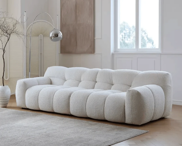 Cora Cloud Three Seater Boucle Sofa 282 cm – Modern Upholstered 3 Seater Couch with Soft Textured Fabric for Contemporary Living Rooms, White or Grey - My Store