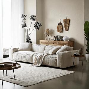 Jerome 4 Seater Modular Sofa in Cotton Linen Fabric – Contemporary Modern Upholstered Living Room Couch, Off White - My Store