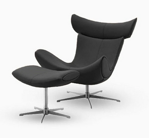 Imola Lounge Chair and Ottoman Set with Star Aluminium Legs, Bonded Leather Upholstery & High-Density Foam Cushion – Modern Reclining Accent Chair with Footrest for Living Room, Office or Reading Space - My Store
