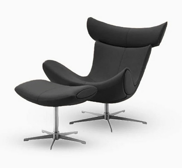 Imola Lounge Chair and Ottoman Set with Star Aluminium Legs, Bonded Leather Upholstery & High-Density Foam Cushion – Modern Reclining Accent Chair with Footrest for Living Room, Office or Reading Space - My Store