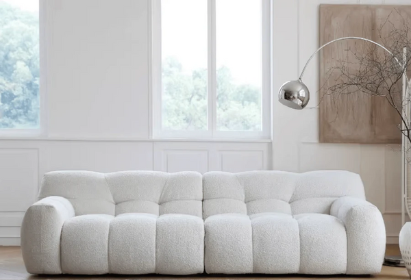 Cora Cloud Three Seater Boucle Sofa 282 cm – Modern Upholstered 3 Seater Couch with Soft Textured Fabric for Contemporary Living Rooms, White or Grey - My Store