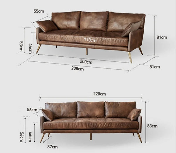 Luna 3-Seater Real Leather Sofa (208 cm)– Modern Contemporary Corner Style Couch with High Density Foam & Steel Frame – Comfortable Living Room Seating (Green, Brown, Grey) - My Store