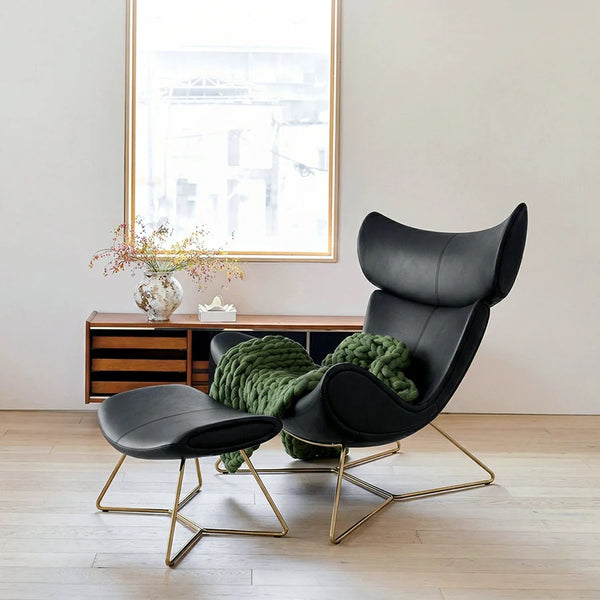 Imola Modern Lounge Chair and Ottoman Set – Bonded Leather Upholstered Comfort Chair with Aluminium Base, Star & Frame Legs – Contemporary Living Room Accent Seating - My Store