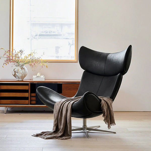 Imola Modern Lounge Chair and Ottoman Set – Bonded Leather Upholstered Comfort Chair with Aluminium Base, Star & Frame Legs – Contemporary Living Room Accent Seating - My Store