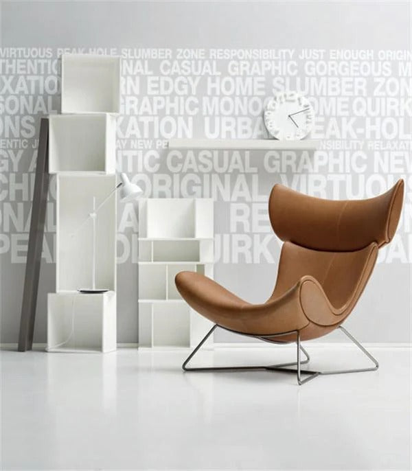 Imola Chair and Ottoman Set with Frame Base, Brown Leather Lounge Chair with Aluminium Frame – Contemporary Modern Accent Seating - My Store