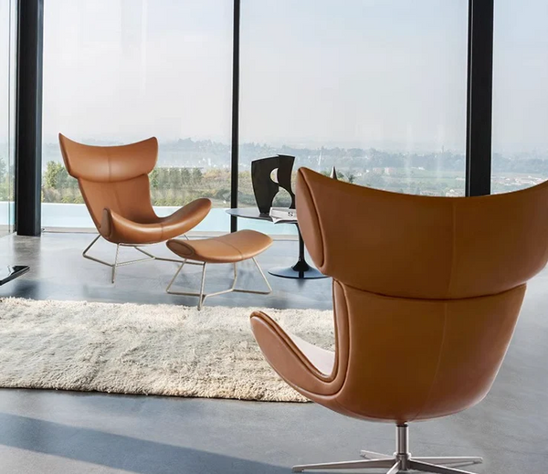 Imola Chair and Ottoman Set with Frame Base, Brown Leather Lounge Chair with Aluminium Frame – Contemporary Modern Accent Seating - My Store